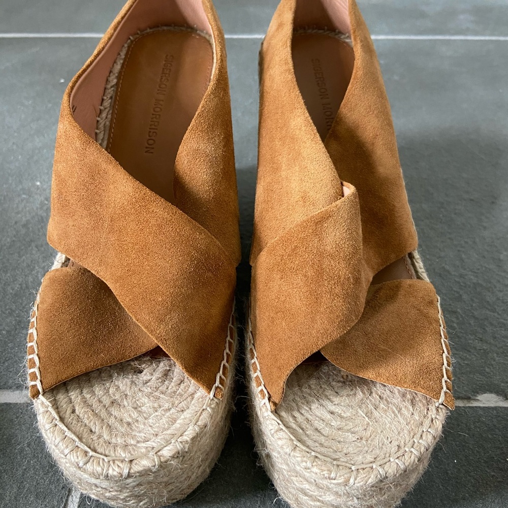 Sigerson Moorison Tan Suede Wedge Espadrilles 8.5
